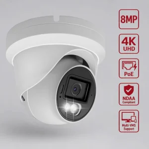8MP 4K Smart Dual Light Dome PoE IP Camera SDK API Multi-VMS Compatible Turret Security Surveillance Camera OEM Factory