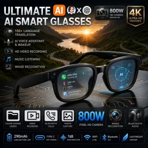 8MP Camera AI Translation Sunglasses 4K HD Photo Waterproof Glasses for Outdoor Riding