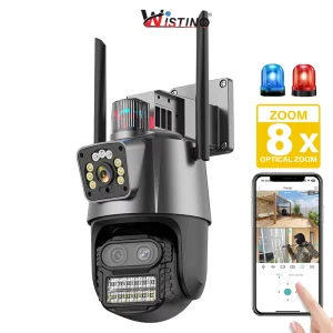 8MP ICsee Dual Lens PTZ Wireless Camera Audio Video Surveillance Siren Alarm Home Security System Wifi Ip Network Camera