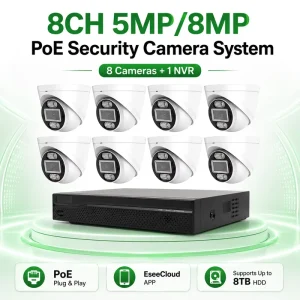 8MP PoE IP Camera 8CH NVR Surveillance System Night Vision Motion Detection Alarm Outdoor Smart Home CCTV System