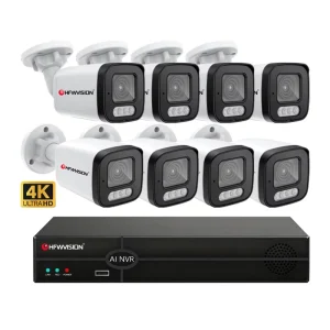8PCs H.265 PoE Wired with Person Vehicle Detection 8MP 4K 8CH NVR 24 7 Recording HFWvision 4K Security Camera System Waterproof