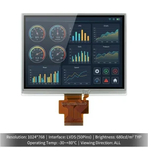 9.7 Inch 1024×768 IPS TFT LCD Module LVDS Edge-Lit LED Backlight 680cd/m ALL View -30~80 Wide Temp 60Hz for Industrial HMI