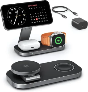 US$9.9 25W Certified Magnetic Foldable Wireless Fast-Charging Stand for iPhone, 3-in-1 Charging Station for Apple Devices