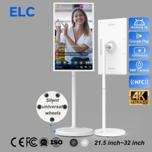 90° Rotating 32″ Portable Smart Screen 4K Touch Monitor Android 14 Wireless Mobile Display For TikTok YouTube Live Streaming