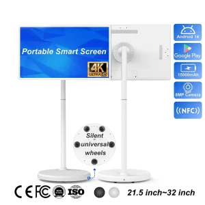 90° Rotating 32″ Portable Smart Screen 4K Touch Monitor Android 14 Wireless Mobile Display for TikTok YouTube Live Streaming