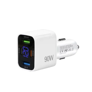 90W 4-port Vehicle Charger with LED Display | Supports PD90W USB-C Fast Charging Function for Mobile Phones/laptops