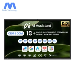 98″ AI-Powered 4K 20-Point Multi-Touch Interactive Flat Panel Touch Screen Smart Board with AI Function for Teaching School
