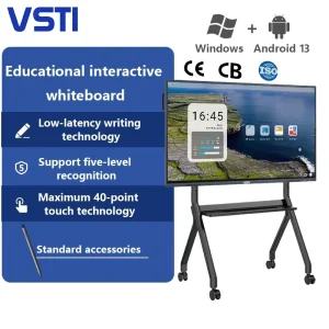 98-Inch Android 11 4K UHD Interactive Whiteboard 20-Point Touch Screen 48MP AI Camera Smart Pen Wall-Mounted Remote