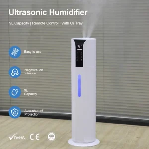 9L Top Filling Electric Plastic Ultrasonic Humidifier with Aromatherapy Humidistat & Low Noise for Home RV & Hotel Use