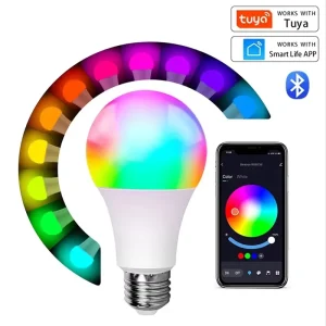 A19 2.4G Remote-Controlled RGBCW AC110V E26 Dimmable LED Bulb with Tuya Mobile App, Controllable Ra80 CCT RGB