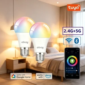 A19 E26 Tuya Smart Bulb RGBCW 9W 800LM 2200K–6500K Dimmable WiFi LED Bulb with Alexa and Google Voice Control