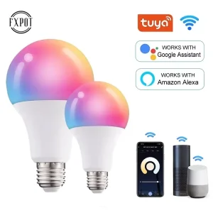 Wireless Smart LED Bulb, A19, E26/E27, RGB Smart Home Light, Alexa App Control, AC 220V