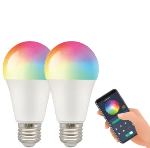 Bluetooth-Compatible A60 10W LED Smart Bulb, RGB + CW Dimmable, E27, for Indoor Office Use, AC220-240V, Globe, Plastic/Aluminum