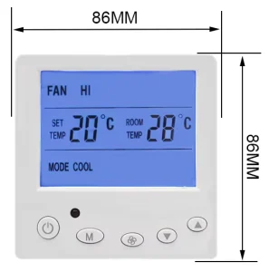 AC803F Square Digital Fan Coil 2 4 Pipes Thermostat 220V Energy Saving Flame Retardant PC+ABS Wall mounted for Villa Apartment