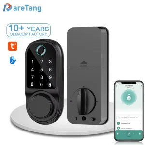AF06 Aluminum Black Digital Smart Deadbolt Lock with Tuya App Remote Control Fingerprint Password Cloud Storage Outdoor Use