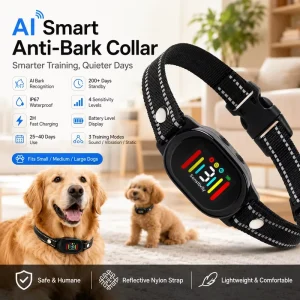 AI Automatic Anti Bark Collar for Dogs & Cats Rechargeable Waterproof Plastic Training Collar
