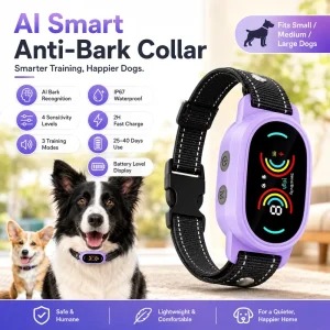 AI Automatic Anti Bark Collar for Dogs Rechargeable IP67 Waterproof Training Collar with Sound Vibration and Static Correction