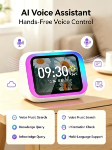 AI Desktop Smart Speaker with LED Digital Display WiFi Bluetooth Voice Control Home Assistant Music Player