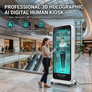 AI Digital Human Holographic Kiosk 4K Transparent Display Interactive Virtual Receptionist For Mall Hotel Airport Exhibition