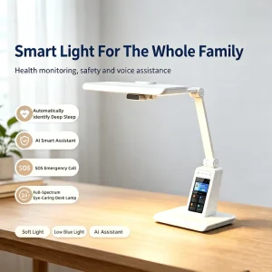 AI Health Smart Desk Lamp with 60GHz Radar Sleep Monitor 4G SOS Call Elderly Care Features