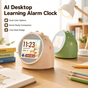 AI Learning Alarm Clock for Kids 2.8 Inch Touch Screen Smart Dinosaur Clock with WiFi Voice Assistant Study Companion