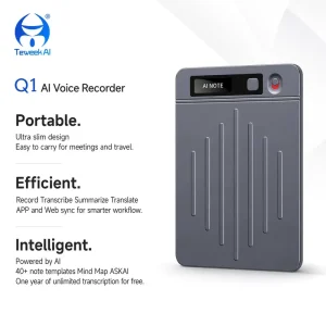 AI Meeting Recorder Q1 64GB Voice to Text Device Smart Note Taker Audio Transcription Cloud Storage Office Business