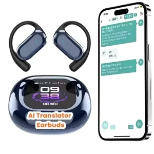 AI Real-Time Translation OWS Earphones with Open-Ear HD Sound, LED Smart Screen, and Two-Way Translation