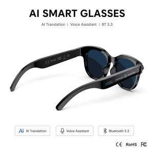 AI Real Time Translation Smart Glasses Hands-Free Voice Translator Business Wearable IPX5 Waterproof 1080P Video Single Camera