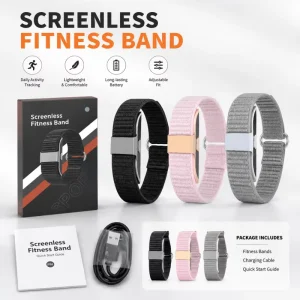 AI Screenless Fitness Band Health Tracker Watch Sleep Stress HR Monitoring IP68 Waterproof Multi Sport Modes Family Care Zinc