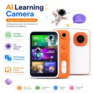 AI Shooting Camera Toy for Kids 5-7 Years ABS Material Educational English Learning Background Replacement 4.0-inch Touch Screen