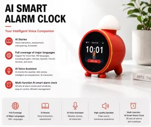 AI Smart Alarm Clock with Voice Control Multi Alarm Clock Time Zone Setting Smart Alarm Clock ChatGPT OpenAI Connect to WiFi