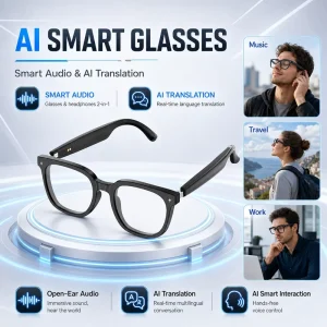 AI Smart Glasses App Control | Open-Ear Music Calls Touch Control Voice Assistant Audio Recording Real-Time Translation
