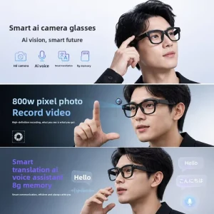 AI Smart Glasses T100 1080P HD Camera 300mAh Blue Light Glasses Noise Cancellation 800W Anti Shake IP68 Type C Charging