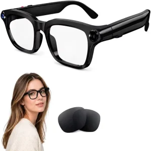 AI Smart Glasses T100 8MP Camera HD Photo Capture Real Time Translation Recording Assistant Open Ear Audio for Water