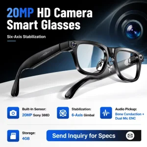 AI Smart Glasses with 20MP Camera AI Glasses for Vlog Recording & Outdoor Cycling Hands Free Video Glasses with Bluetooth