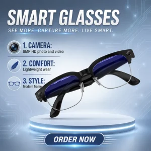 AI Smart Glasses with AI Assistant Lightweight Design Waterproof Microphone Camera Phone Call Music Player & Voice Control