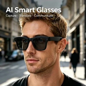 AI Smart Glasses with AI Translation Voice Assistant, 13mm Dual Speakers Hands-free Bluetooth Sunglasses for Object Recognition