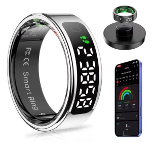 AI Smart Health Ring LED Display Fitness Sleep Tracker IP68 5 ATM Waterproof Rechargeable Battery Steel for Men