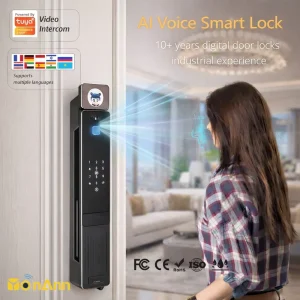 AI Smart Home Door Lock Smart Door Locks Tuya WiFi Fingerprint Camera Smart Lock for Front Door OEM Supplier