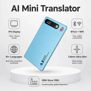AI Smart Mini Translator IPS 8G 3.8mm Ultra-Slim Bluetooth 6.0 WiFi 81+ Languages Offline Recording