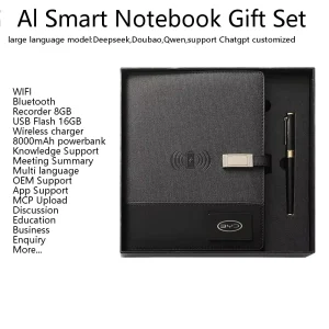 AI Smart Notebook Gift Set 8000mAh Power Bank Custom Logo PU Leather Reusable Digital Notepad Corporate Gifts
