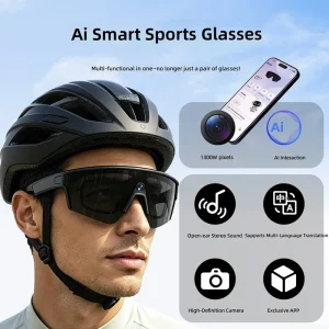 AI Smart Sports Glasses 13MP HD Camera 1200P Video Recording Real-Time Translation Music Player for Cycling