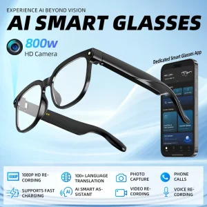 AI Smart Sunglasses 800W Camera TR90 IP65 Waterproof Real Time Translation Voice Assistant Open Ear Audio Directional Sound