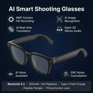 AI Smart Sunglasses 8MP Camera Glasses 1200P HD Video Real-Time Translation Voice Control Open-Ear Audio ENC OEM ODM