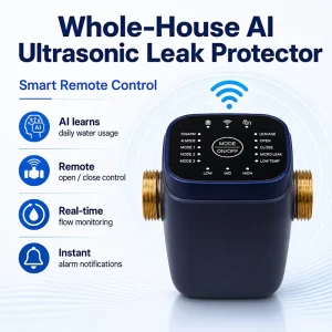 AI Smart Water Leak Protector with Ultrasonic Flow Detection WiFi Automatic Shut Off Valve Freeze Protection and App Alerts