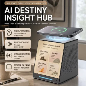 AI Tarot Fortune Teller with I Ching 64 Hexagrams Liu Yao Bamboo Sticks Interactive Desktop Speaker Wireless Charger Calendar