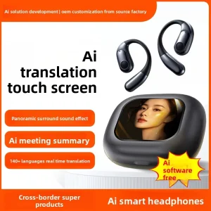 AI Translation Earbuds Simultaneous Translation Multi-Language Voice-to-Text Transcription Touchscreen Controls
