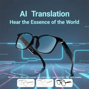 AI Translation Smart Glasses with Real Time Translation in 100+ Languages Hands Free Calls & Music Streaming