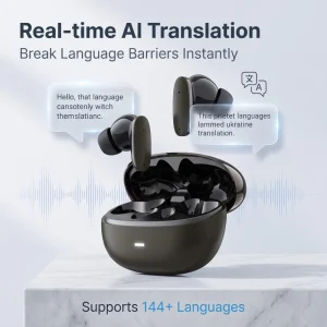 AI Translation in Ear Earbuds Real Time Multi Language Conversation 4H Playtime Type C Comfort Silicone Ear for Personal Use