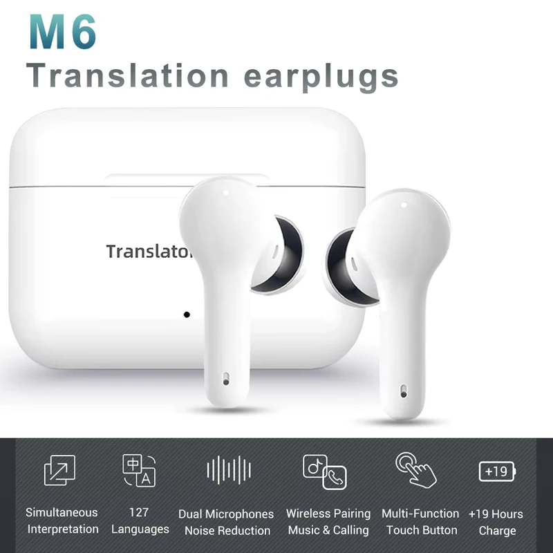 AI Translator Earbuds Real-Time Two-Way Voice Translation Headphones Noise Reduction Song Playback Offline Translation